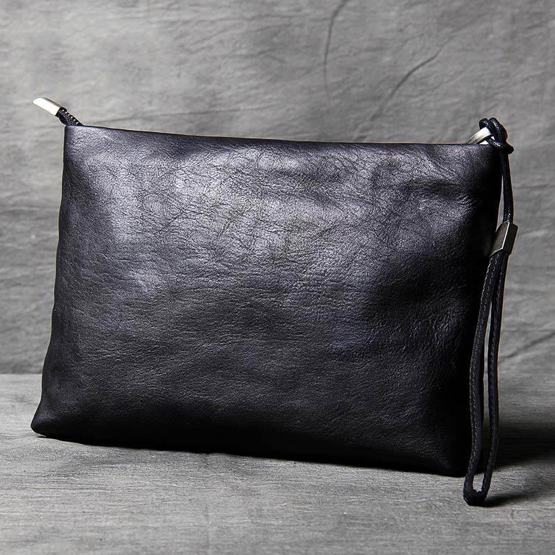 

Men's Genuine Cow Leather Bag Handbag Woven Men Wallets, Black