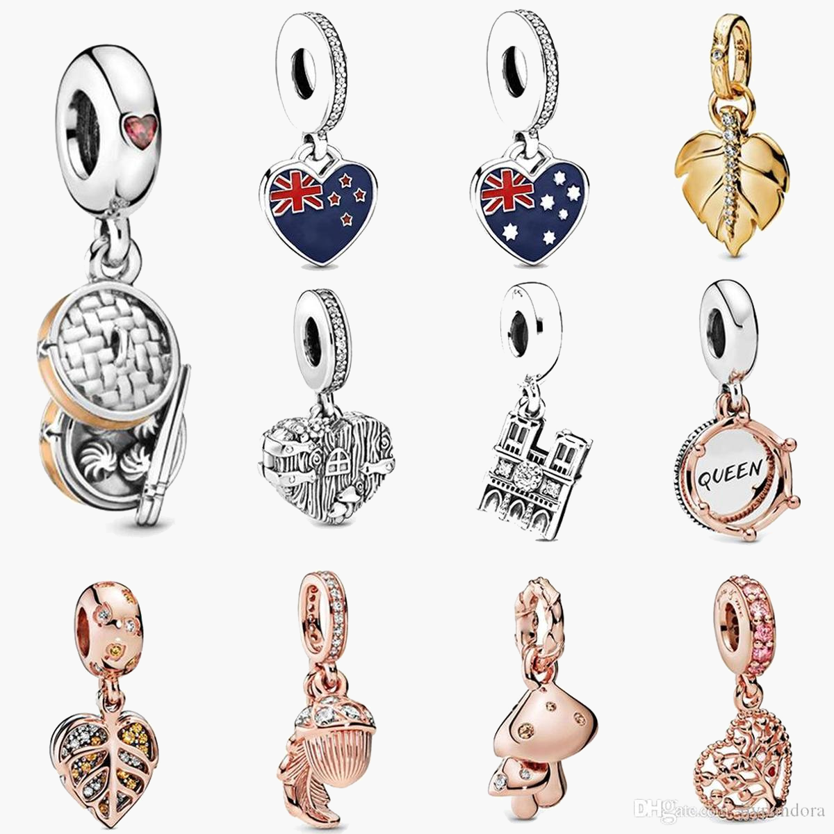 

Womens 925 Sterling Silver Charms Fit Pandora Bracelet Style Top Quality Pendant National Flag Bead Love Heart Blue Turquoise Lady DIY Beads, Black