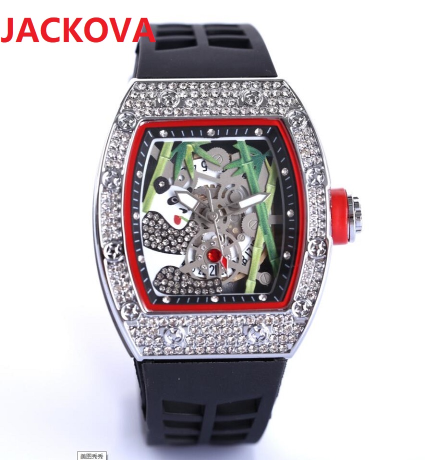 

luxury mens military fashion rubber silicone diamonds watches bamboo tree skeleton Wristwatch quartz watch small dial move waterproof designer wristwatches, As pic