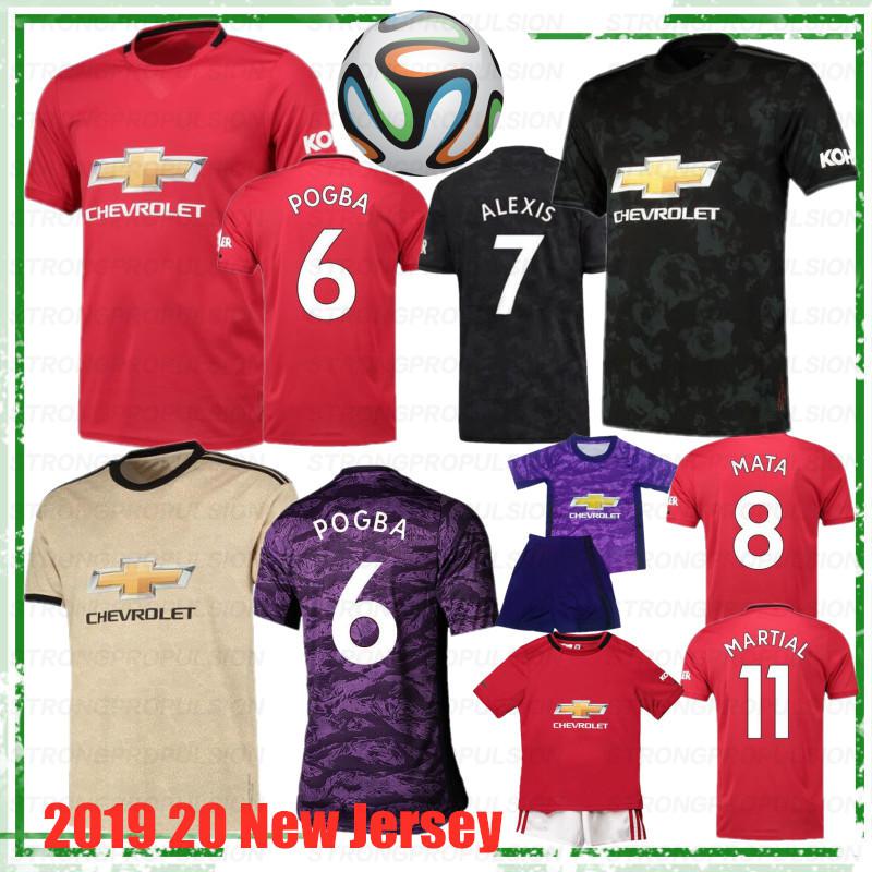 

POGBA 2019 20 manchester Top quality soccer jersey LINGARD LUKAKU RASHFORD football shirt united UtD 19 20 uniforms man kids kit, Black