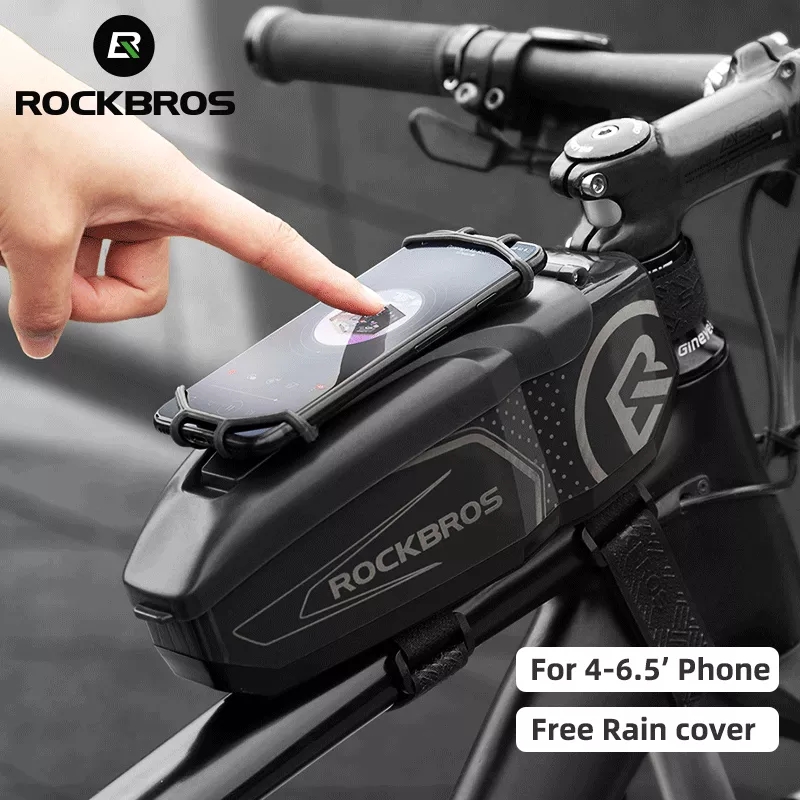 

ROCKBROS Rainproof Bike Bag For 4-6.5"Front Phone Bags Special PC Hard Shell With Free Rain Cover Motorcycle Cycling Accessories