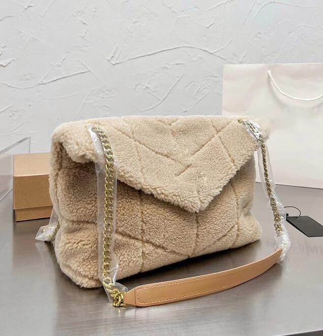 

Women Fashion Medium Flap Shearling Fur Bags Classic Famous Luxury Designer Large Capacity Lambskin Genuine Real Leather Soft Envelope Handbag 29*21CM, Brown