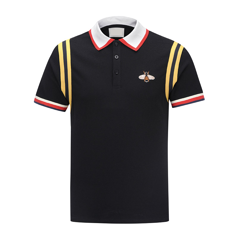 

Italy Brand designer polos shirt Luxury t shirts snake bee floral embroidery mens polo-s High street fashion stripe FF print polo T-shirt