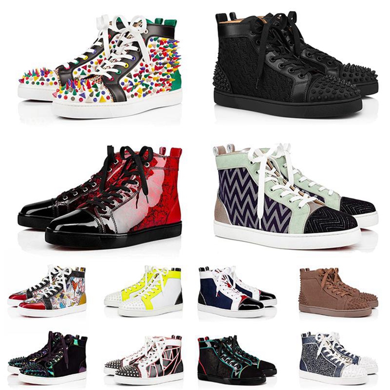 

Christian Loubutin Men Womens Luxury Designers casual shoes High-top shoe rivet drill Canvas Sneaker Platform Flat Genuine Leather Leopard p