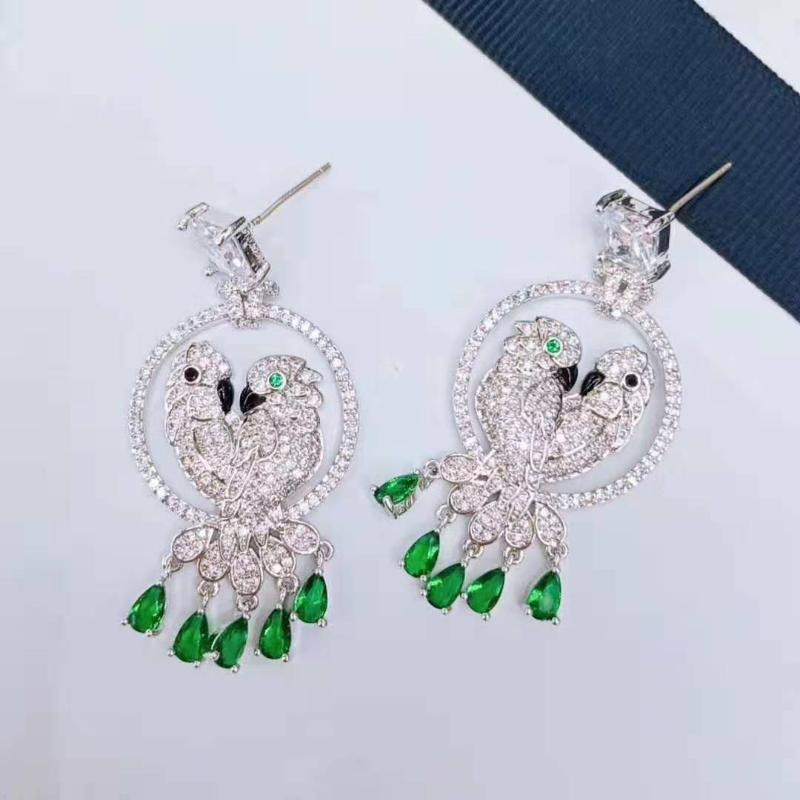 

Dangle & Chandelier S925 Zircon Earrings Micro Inlaid Chalcedony Double Parrot Water Drop Stone Bird Luxury For Women