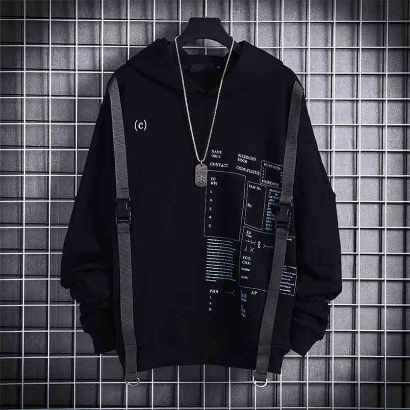 

Ribbons Techwear Hip Hop Hooded Autumn Winter Hoodies Sweatshirts Men Sport Letter Casual Streetwear Black Male Pullover 210923, Gray hoodie