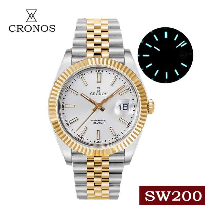 

Wristwatches Cronos Automatic Mechanical Men's Watch Sapphire Calendar Luminous Men Stainless Steel SW200 Business, Grey sw