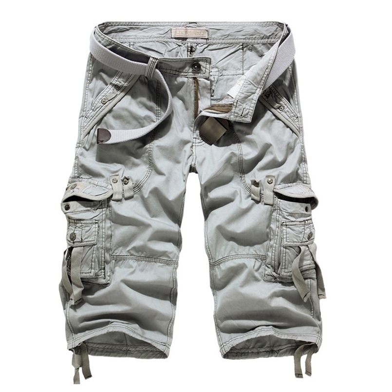 

Drop Cargo Shorts Men Casual Workout Military 's Multi-pocket Calf-length Short Pants 210716, Dark grey