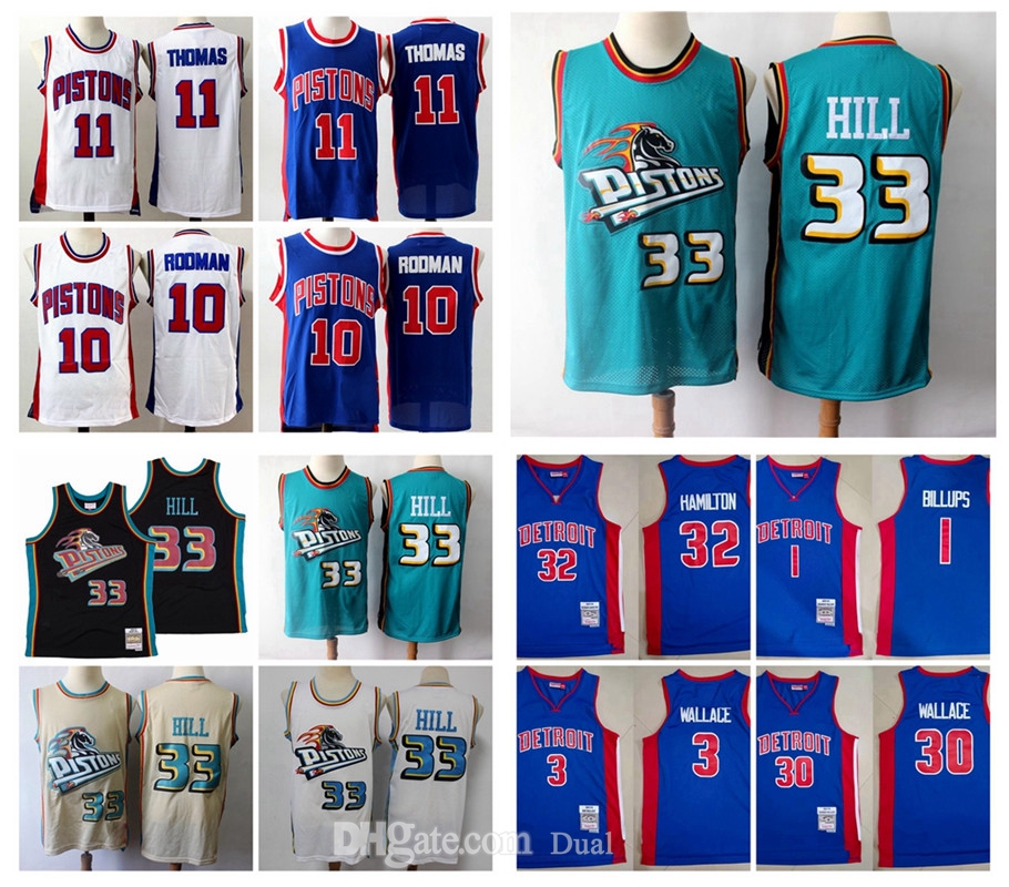 

Classic Vintage 33 GrantHill Jersey RetroDetroitPistonsThrowback Green Blue Red Road Mitchell & Ness, Black;red
