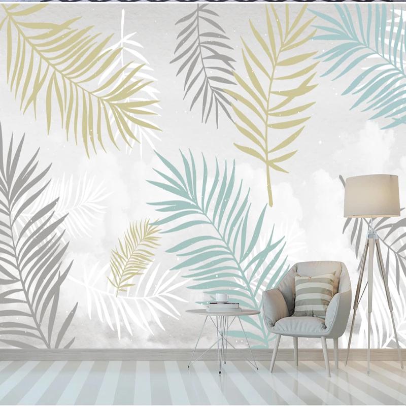 

Wallpapers Custom Wall Cloth Simple Color Plant Leaves Oil Painting Wallpaper Living Room Bedroom TV Background Decor Mural 3D Fresco, As pic