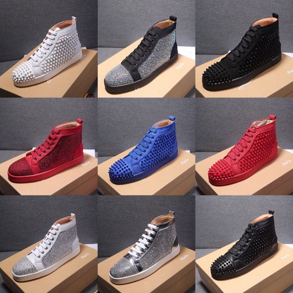 

fashion luxury casual shoes red bottom junior spikes flats dress men women trainers leather bottoms pantalons rouges christian louboutin cl loubutin sneakers