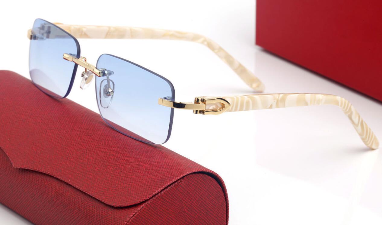 

Vintage Style Sunglasses plank wood black and white Buffalo horn Rimless Male Female Glasses Unisex Fashion Men women frameless Shade Eyewear With Case