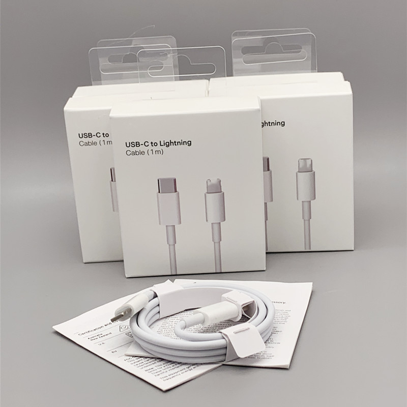 

100pcs for Apple /USB-C To 8pin Cables 1m/3ft Data USB Charger Fast PD Cable For iPhone 12Mini 12 Pro Max 11Pro Type c C94 Charging With Box, White