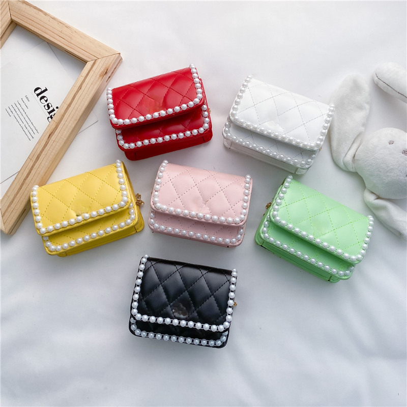 

luxury Kids handbag baby Girls designer letter pearl change purse fashion chidren mini chain PU one shoulder girl princess messenger bags F154, Black