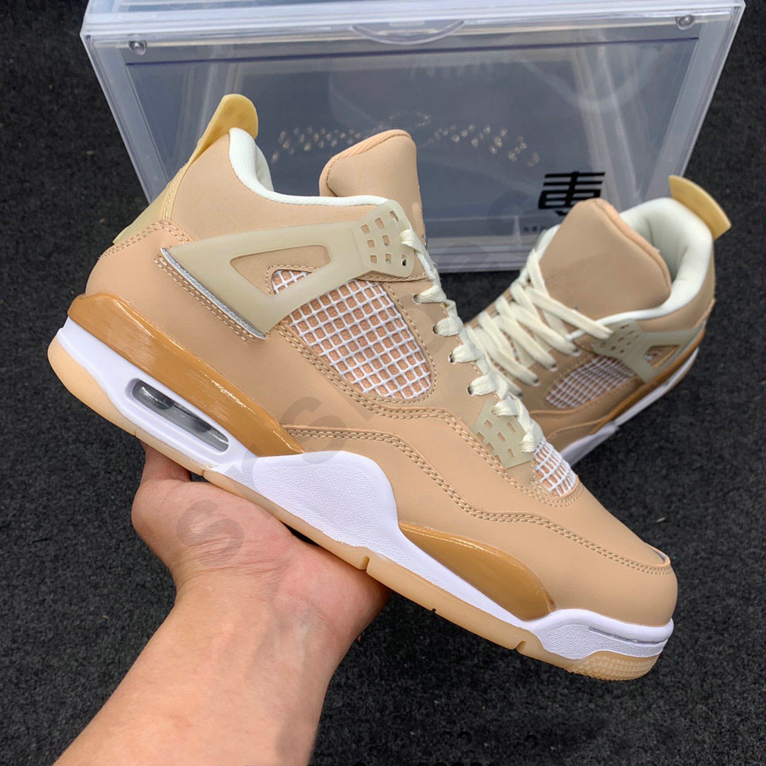 

Classical WMNS 4 Retro Shimmer Men Shoes 4s Light khaki champagne similar as OW Basketball Shoe Jumpmen Trainers Outdoor Sports Sneakers Size 36-46, Other