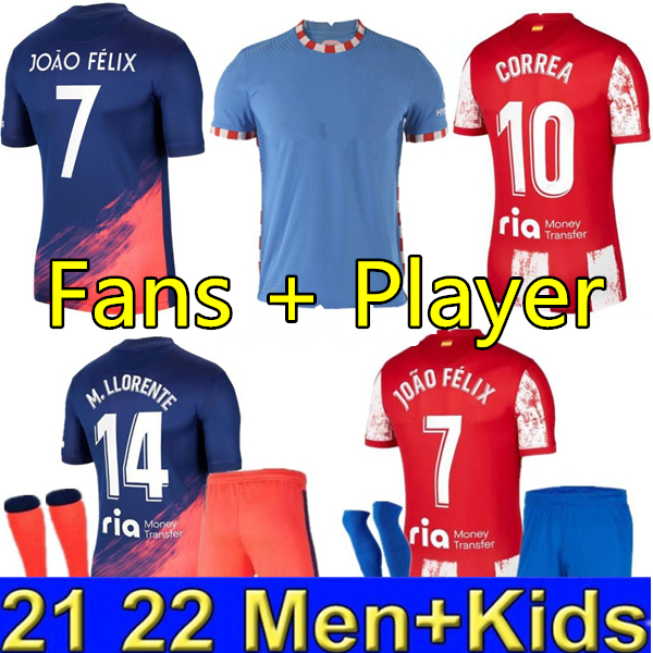 

men kids kit 21 22 Atletico SUÁREZ Madrid home away 3RD Soccer Jerseys kits 2021 Camisetas de fútbol JOAO FELIX football shirt