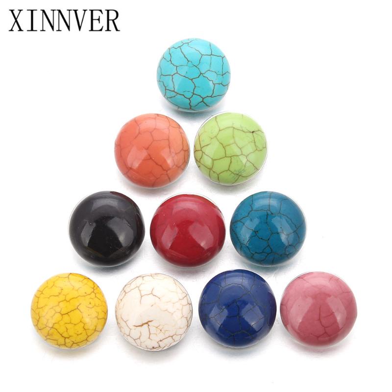 

Charm Bracelets 10pcs/lot 18mm Snaps Jewelry Cameo Multicolor 10 Colors Mixed Stone Snap Buttons For Female Leather Bracelet Women's Beads