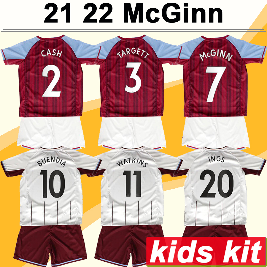 

21 22 MCGINN CASH Kids Kit Soccer Jerseys TARGETT KONSA MINGS DOUGLAS LUIZ SANSON WESLEY BUENDIA WATKINS HOURIHANE Home Away Football Shirt Uniforms, Tz4593 21 22 home no socks