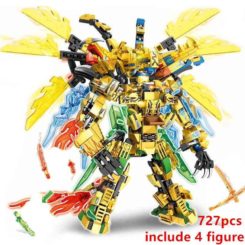 

Toy 4in1 2021 Ninja series Golden Warrior Mech Mecha Robot Dragon Season 14 Building Blocks Classic Model Sets Bricks Kids Kits X0503