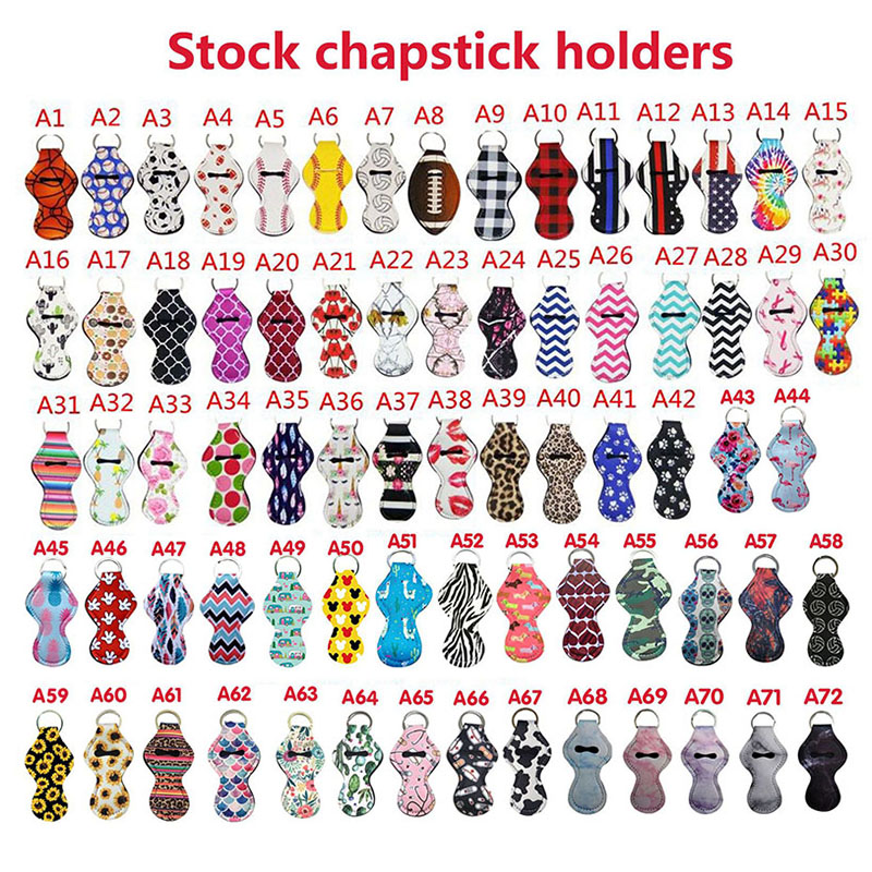 

Neoprene Chapstick Holder Keychain 72styles Lipstick Keychains Chapsticks Keyrings Holders Gift for Birthday Christmas
