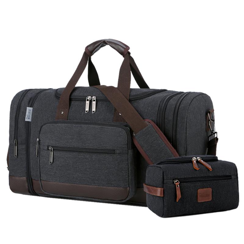 Duffel Bags 2pcs/set Men Large Capacity Travel Canvas Hand Luggage Bag Outdoor Overnight Cosmetic Drop-image-704279546