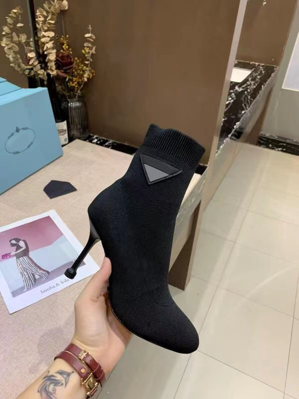 

Round headed women's high heels short boots triangular logo decoration multi color good quality designer shoes, Red