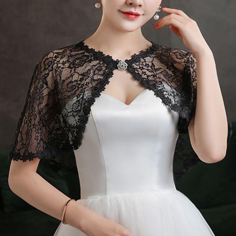 

Scarves Women Lace Bolero Bridal Wedding Floral Wrap Shawl Perspective Embroidery Prom Shrug Rhinestone Buckle Open Front Stole Cape