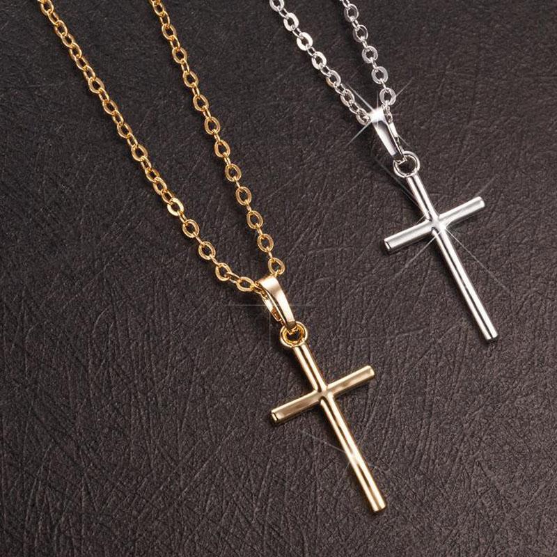 

Pendant Necklaces Fashion Sweater Cross Necklace For Women Men Ladies Gold Silver Color Chain Christian Jewelry Gifts