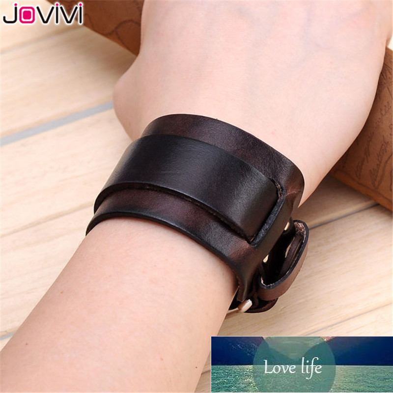 

Jovivi Genuine Leather Bracelet Punk Rock n Roll Unisex Women Wide Wrist Belt Wrap Mens Cuff Wristband Bangle Strap Adjustable Factory price expert design Quality