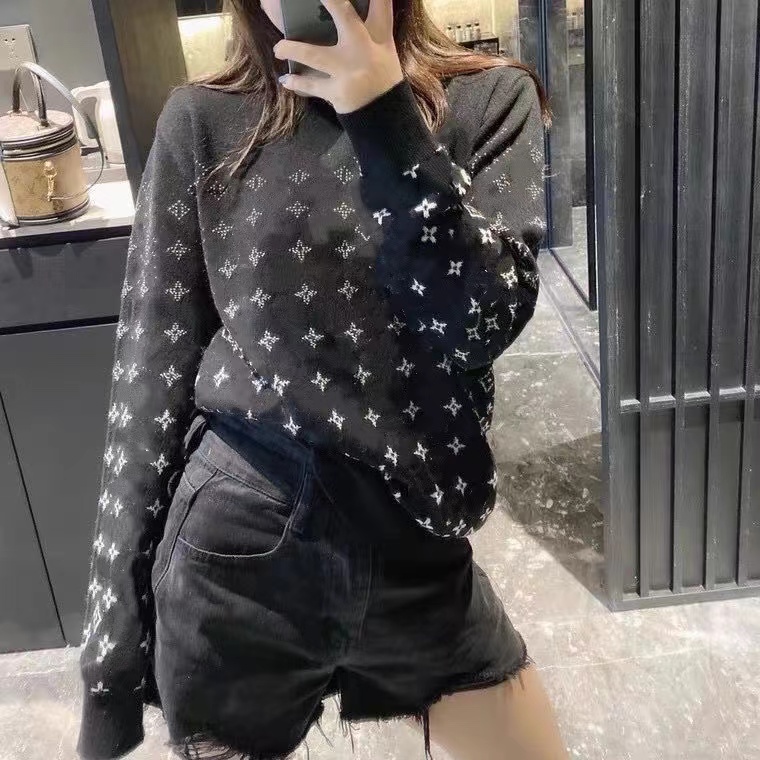 

2021-[high version actual shooting spot] classic British letter jacquard splicing color contrast temperament Korean aging shirt, White;black
