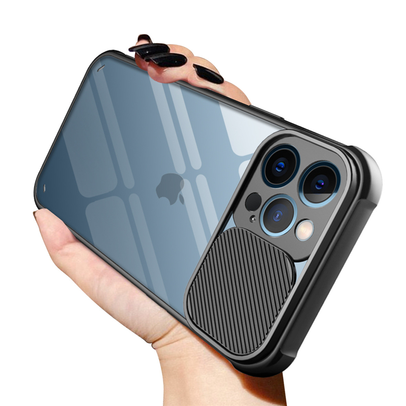 

Slide Camera Lens Protection Cases For iPhone 11 12 13 Mini Pro XS Max X XR 6 6S 7 8 Plus SE2 Transparent Shockproof Bumper Cover, Black