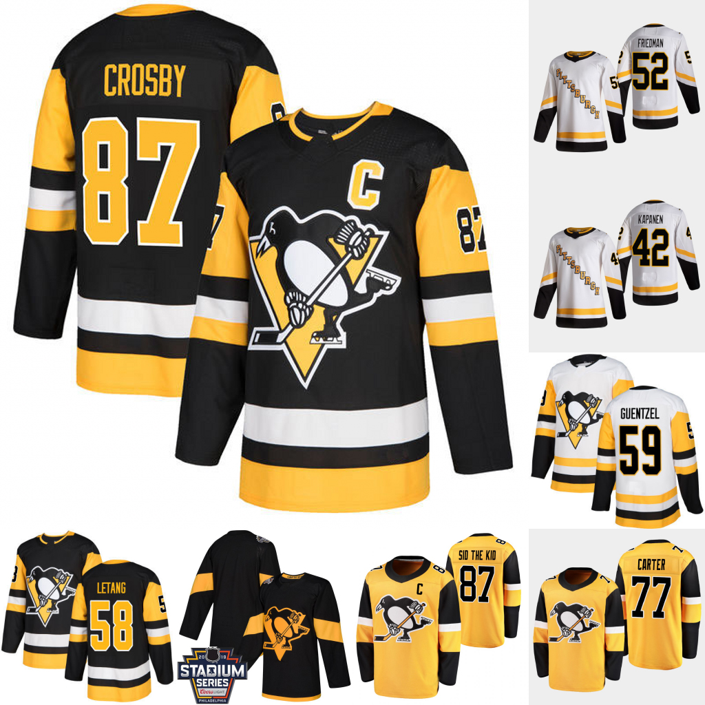 

Sidney Crosby Pittsburgh Penguins 2021-22 Jersey Jeff Carter Kasperi Kapanen DeSmith Friedman Evgeni Malkin Jarry Marino Lemieux Alex Galche, Black;red