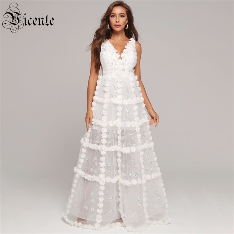 

Free Elegant White Mesh Dress Sexy Sleeveless Appliques Sequins Celebrity Party Maxi Vestidos 210520