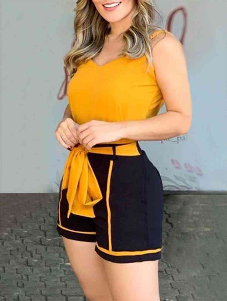 

colorblock knotted spaghetti strap romper summer beach overalls womens jumpsuit combinaison short femme, Black;white