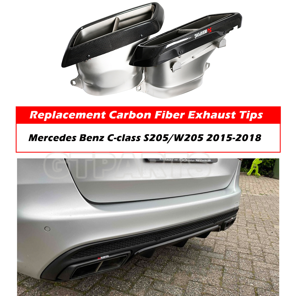 

1 Pair carbon fiber akrapovic exhaust muffler car tail tip for Mercedes Benz C-class W205/S205 modify to C63