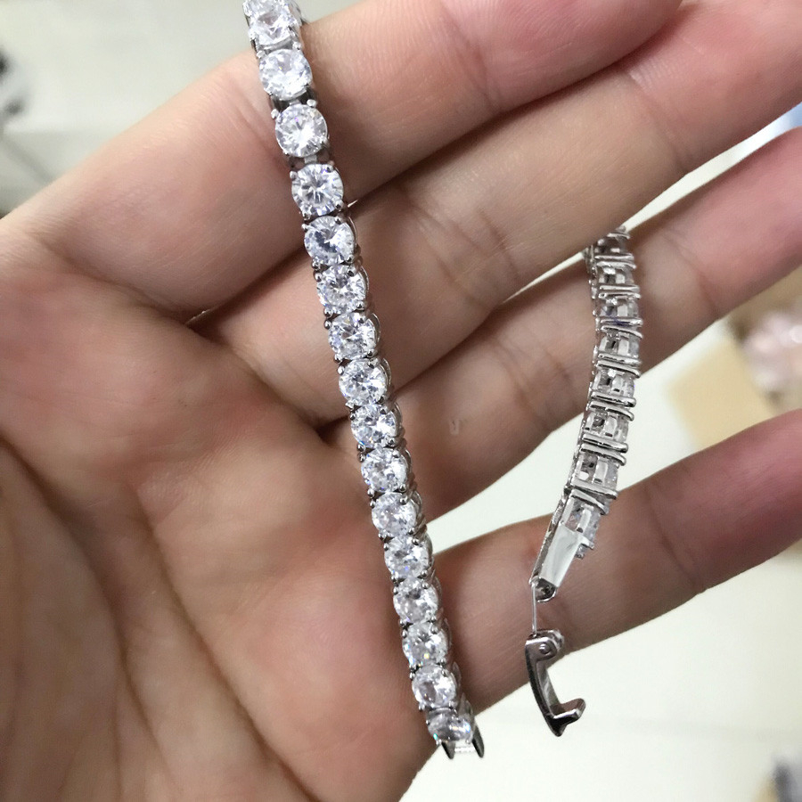 

Classic tennis bracelet 14K white gold filled 4mm Round Diamond Bracelets For Women Men Luxury Engagement Wedding Topaz Gemstone Jewelry 17cm 19cm