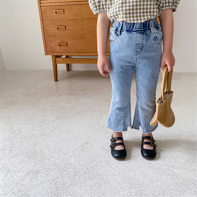 

Girls Summer Silm Thin Denim Flared Pants 1-7 Years Korean style Kids Fashion Casual Jeans 210615, Blue