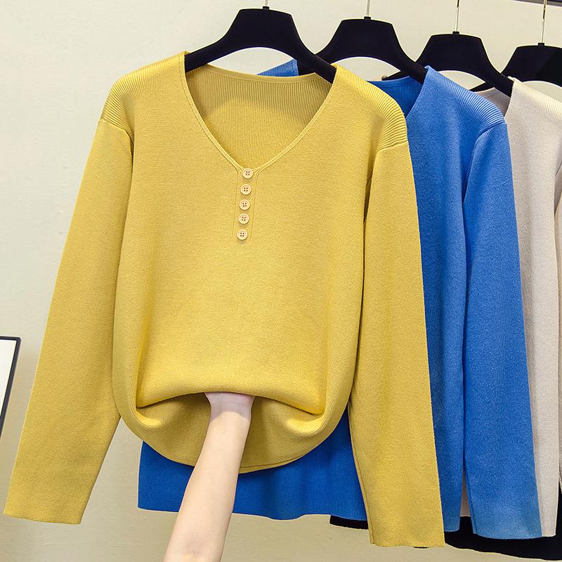 

Women's Sweaters Women Knitting Sweater Long Sleeves Button V-neck Collar Female Casual Solid Fashion Pullover Ladies Winter Plus Size, White;black