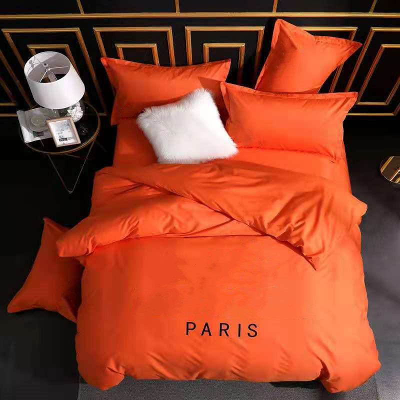 

Cotton 4pcs Bedding Sets Machine Washing Letter Printed Bedclothes Pillow Case Flat Sheet Woven Adult  Size Solid Color Duvet Comforter Cover, 7gi