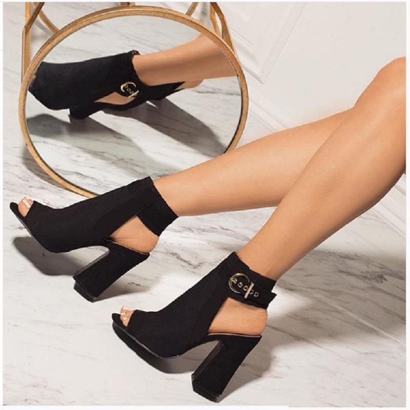 

Summer Women Sandals Gladiator Block High Heels Peep Toe Black Ladies Shoes Sexy Buckle Strap Slingbacks Party Pumps Plus Size