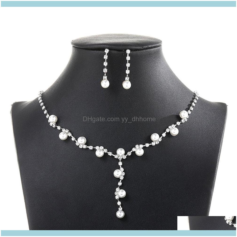 

Earrings Sets Jewelryearrings & Necklace Fashion Women Rhinestone Faux Pearl Pendant Stud Jewelry Set Wedding Party Decor Aessory Drop Deliv, As pic