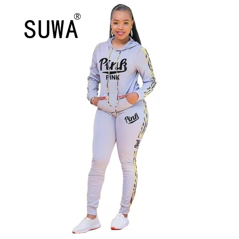 

Two Piece Set Tracksuit Women Clothes Spring Autumn Hoodies Crop Top and Pants Jogger Suit Matching Sets Sportswear Outfits 210525, Pink