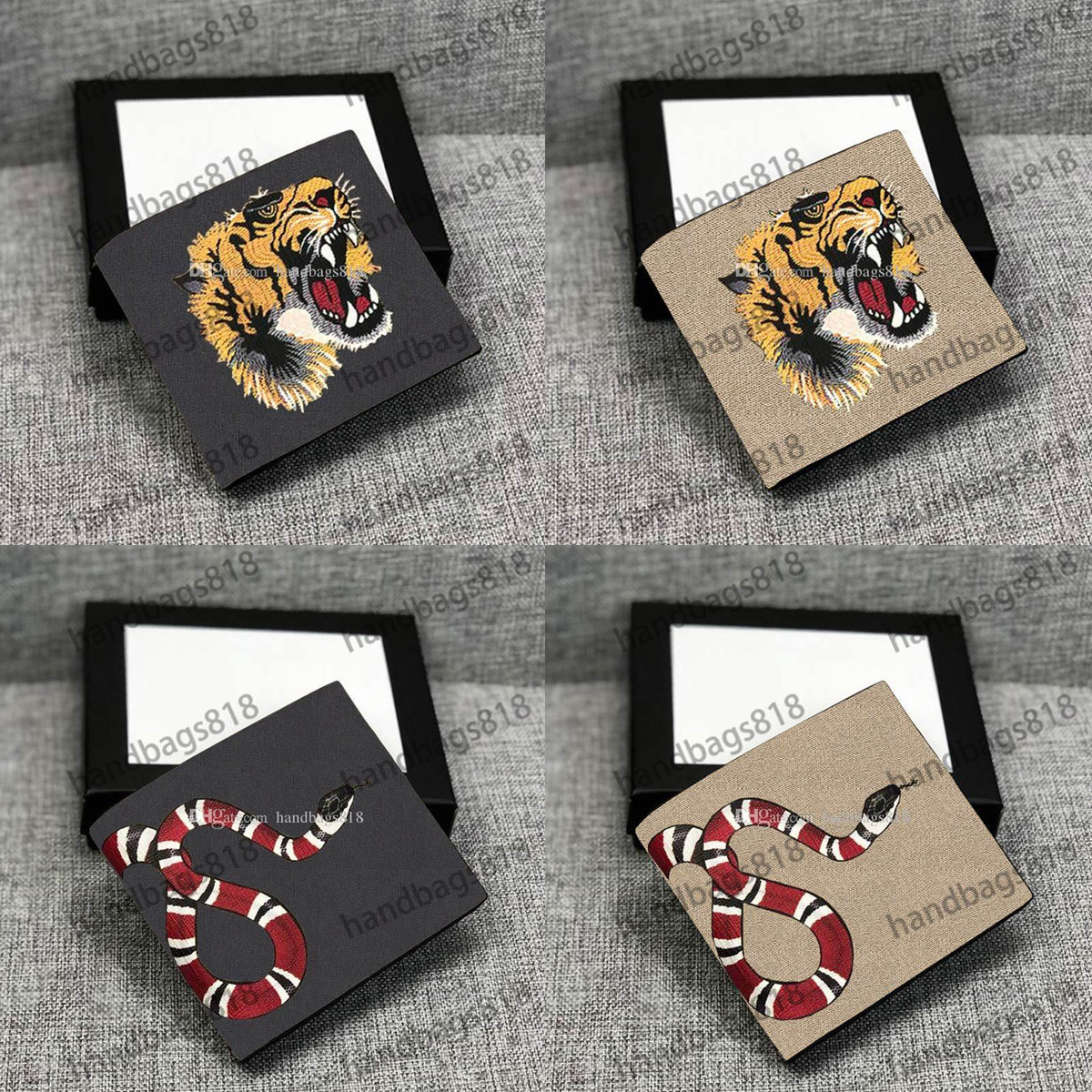 

with box high quality Men wallets wallet Purse fashion style snake Tiger head pattern fold Purses classical women wallet portafoglio leather colorful