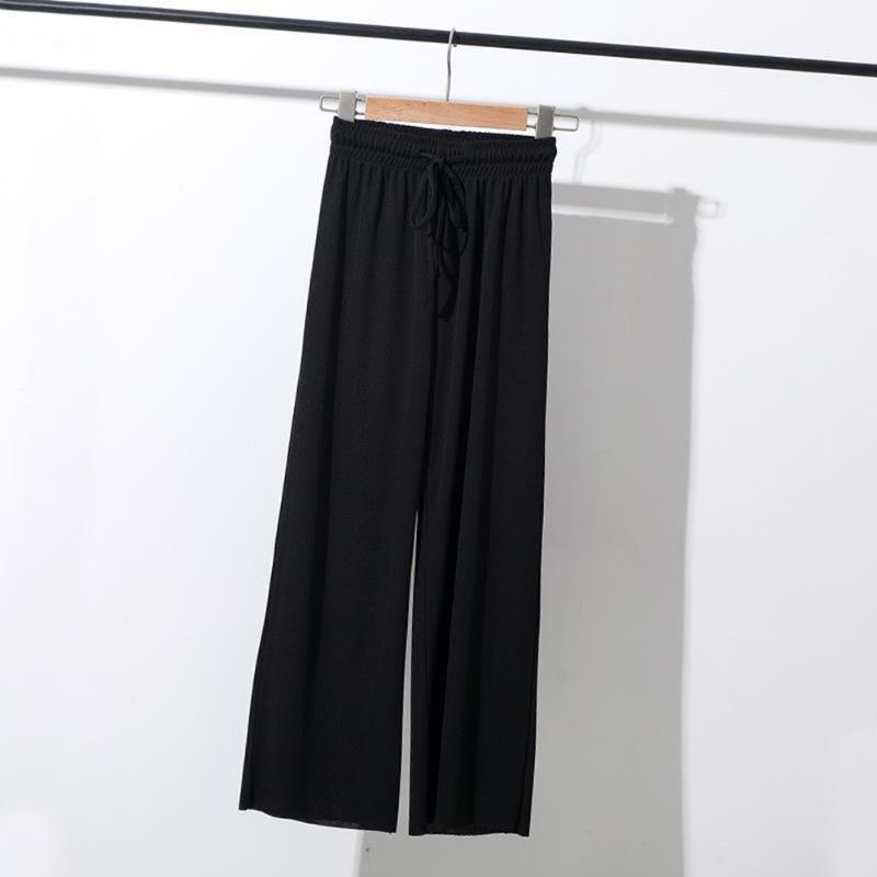 

Women's Pants & Capris Silk Wide Leg Women Y2k Summer Trousers Loose Ankle Length Casual Elastic Waist Pantalon Pour Femme Ropa Mujer, Black;white