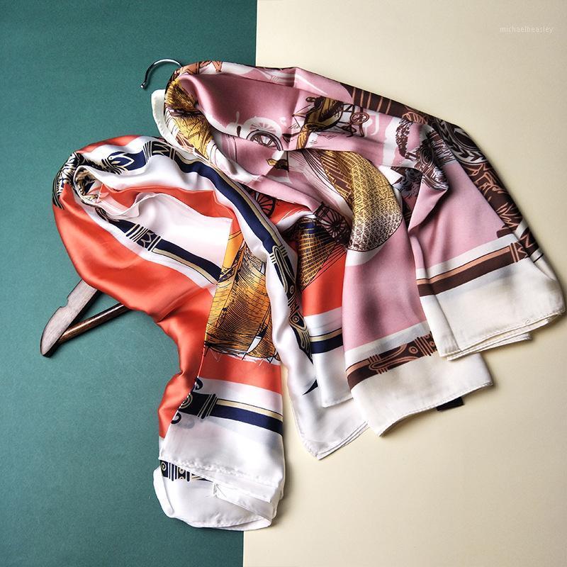 

Scarves 4 Color Lighthouse Balloon Print Brand Hijab Scarfs 90cm Silk Square Scarf Luxury Foulard Head Shawl Wholesale