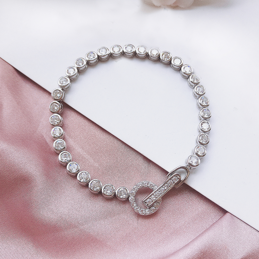 

Real 925 Silver 15-18CM Bracelet 3MM Shiny Cubic Zirconia Lovely Jewelry Eternal Wedding Gift Beautiful Fine Jewellery For Women