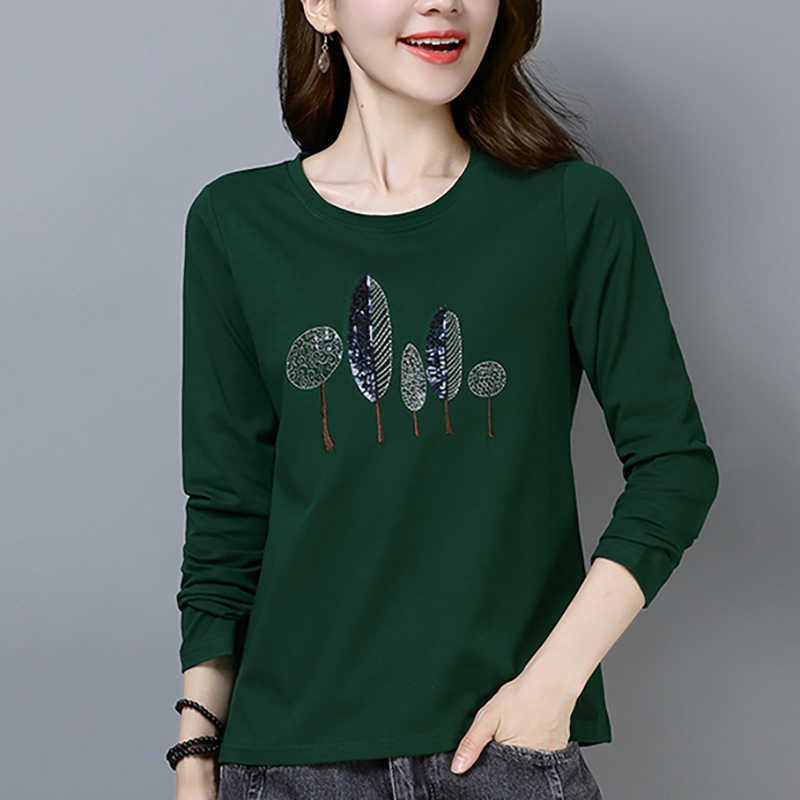 

Shintimes Cotton Embroidery T Shirt Long Sleeve Women T- Korean Clothes Tshirt Womens Clothing Tee Femme 210615, Wine red