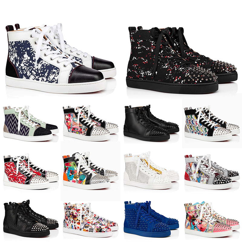 

Luxury Brand Women Mens Designer Shoes Platform Red Bottoms Christians Louboutin Genuine Leather Spike Graffiti Off Luxurys Designers White, Black