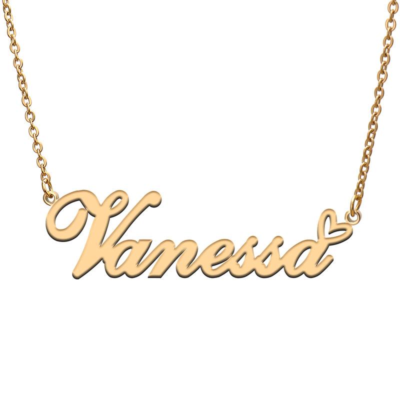 

Pendant Necklaces Vanessa Love Heart Name Necklace Personalized Gold Plated Stainless Steel Collar For Women Girls Friends Birthday Wedding