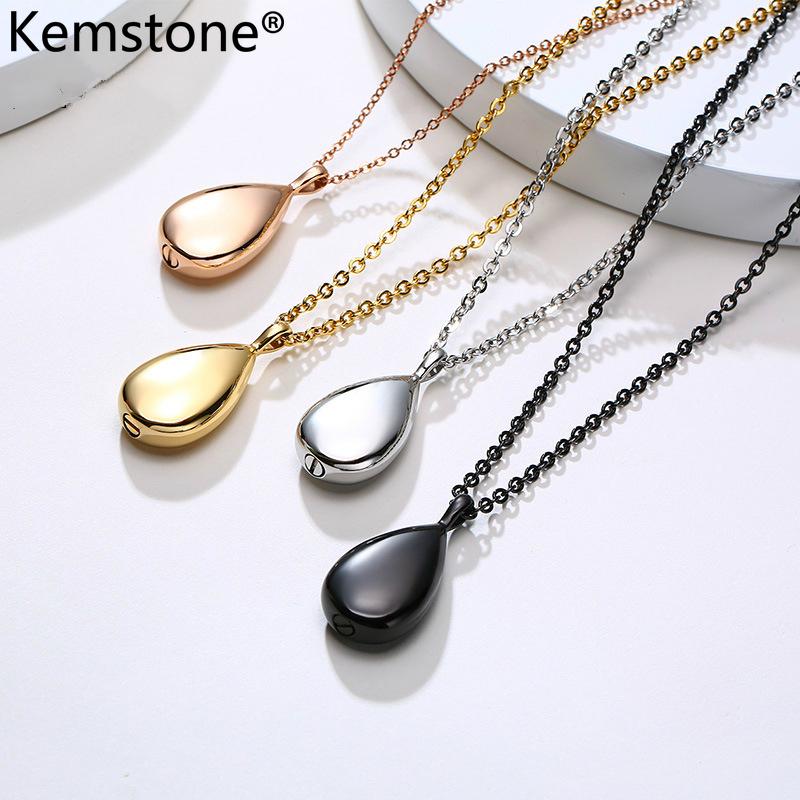 

Pendant Necklaces Kemstone Can Open Stainless Steel Water Drop Black Rose Gold Silver Plated Female Necklace Men Women Jewelry Gift